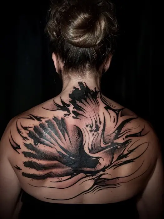Tatouage blackwork dark par Aizen, Lux Tattoo Biganos (Bassin d'Arcachon)