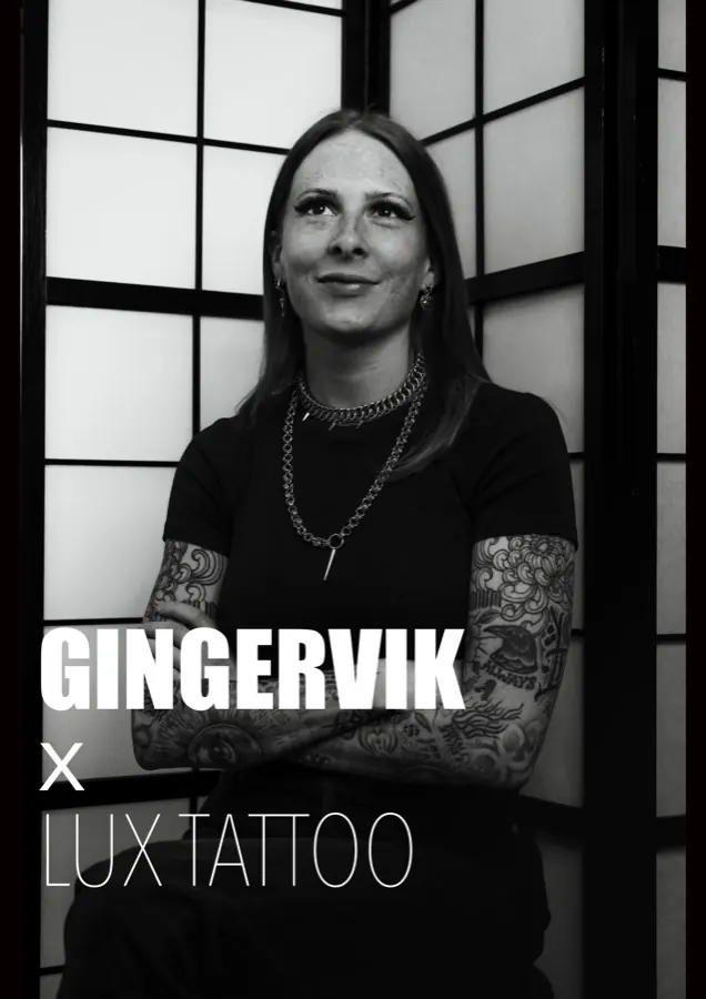 Gingervik, artiste tatoueur fine line ornemental — Lux Tattoo Biganos, Bassin d'Arcachon